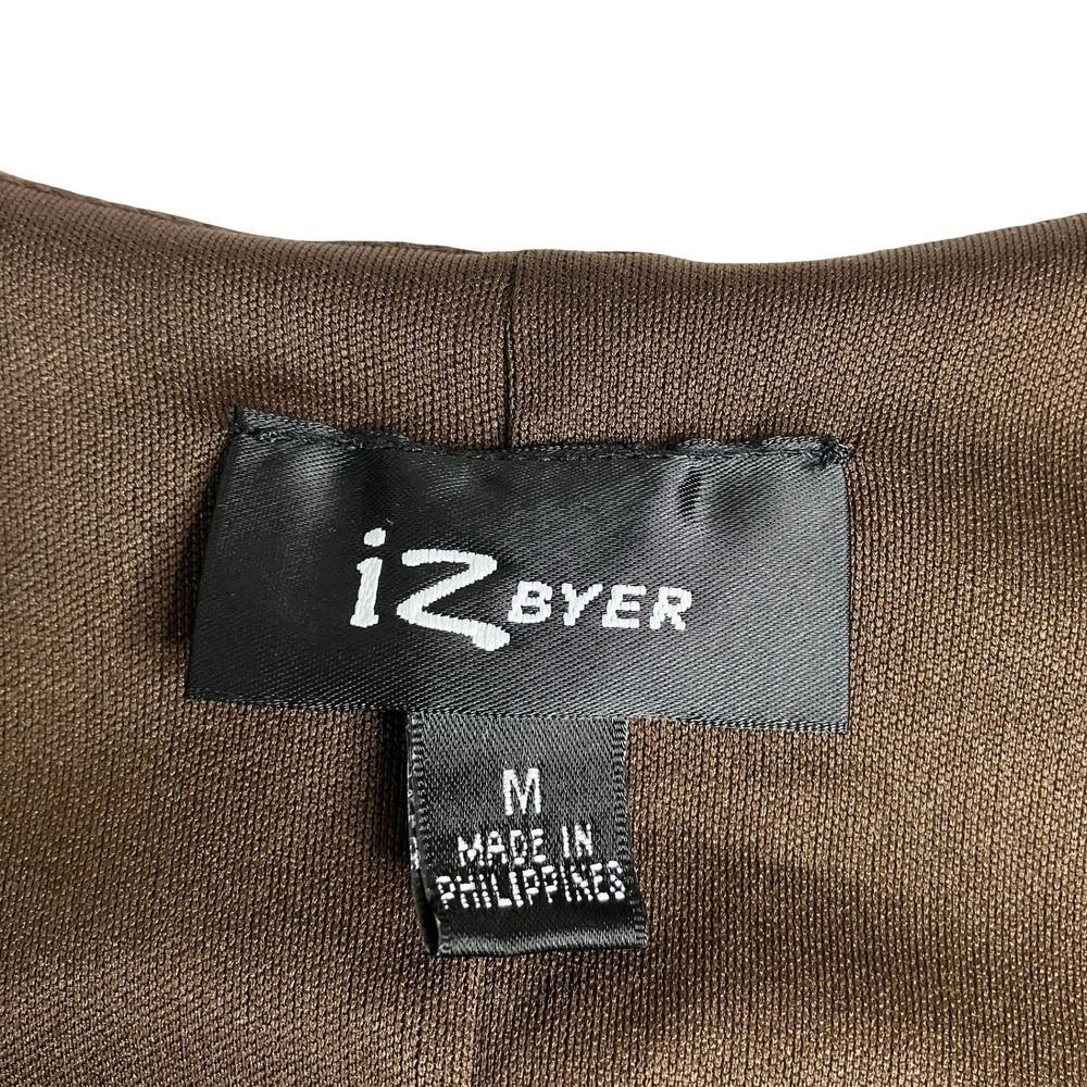 Y2K IZ Byer Zebra Dress Medium Brown Ruched Babydoll Empire Tie Waist Sleeveless - Picture 5 of 14